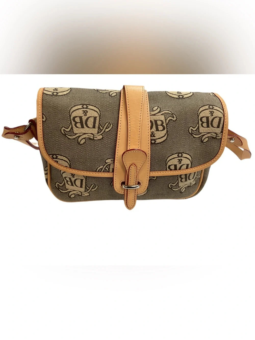 Vintage Dooney & Bourke Signature Flap Tan Brown Crossbody Bag Authenticated